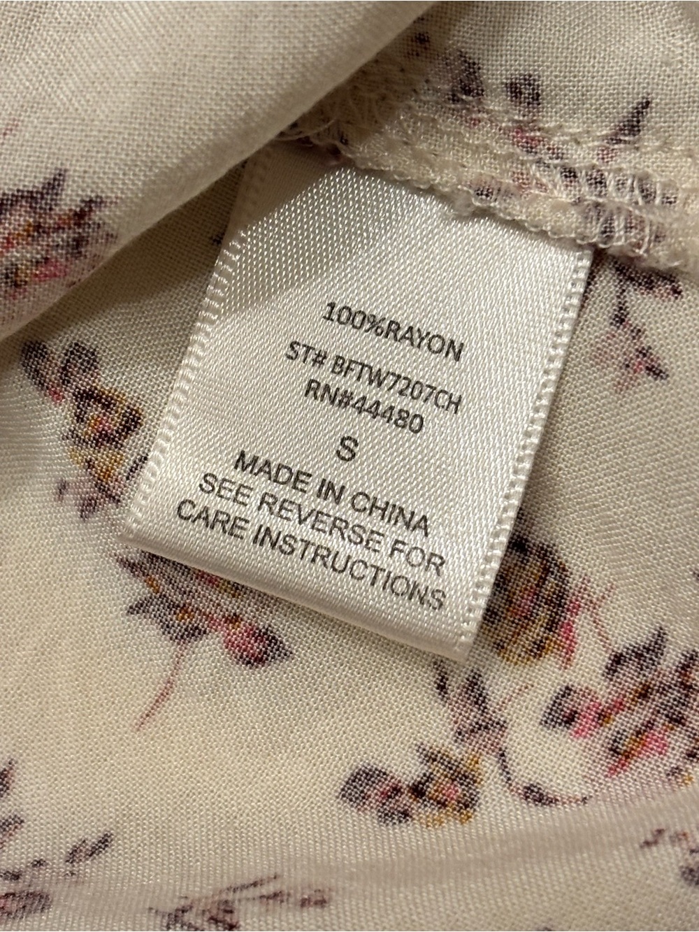 love Fire Cream Button-Down Shirt with Brown Floral Print size small - Picture 3 of 5